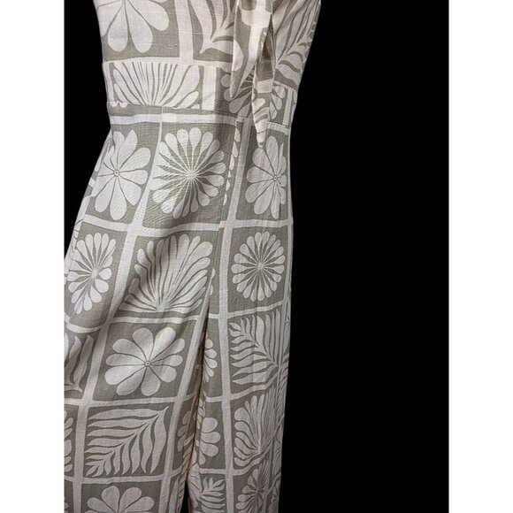 Petal & Pup Linen Blnd Wide Leg Jumpsuit Women Sz 2 Tie Front Floral Adjust Strp - Picture 6 of 12